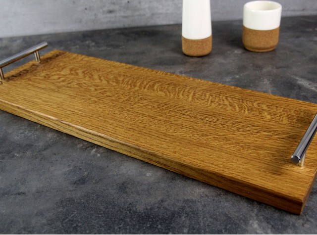 Personalised Oak Tray with Chrome Handles | 220 X 600